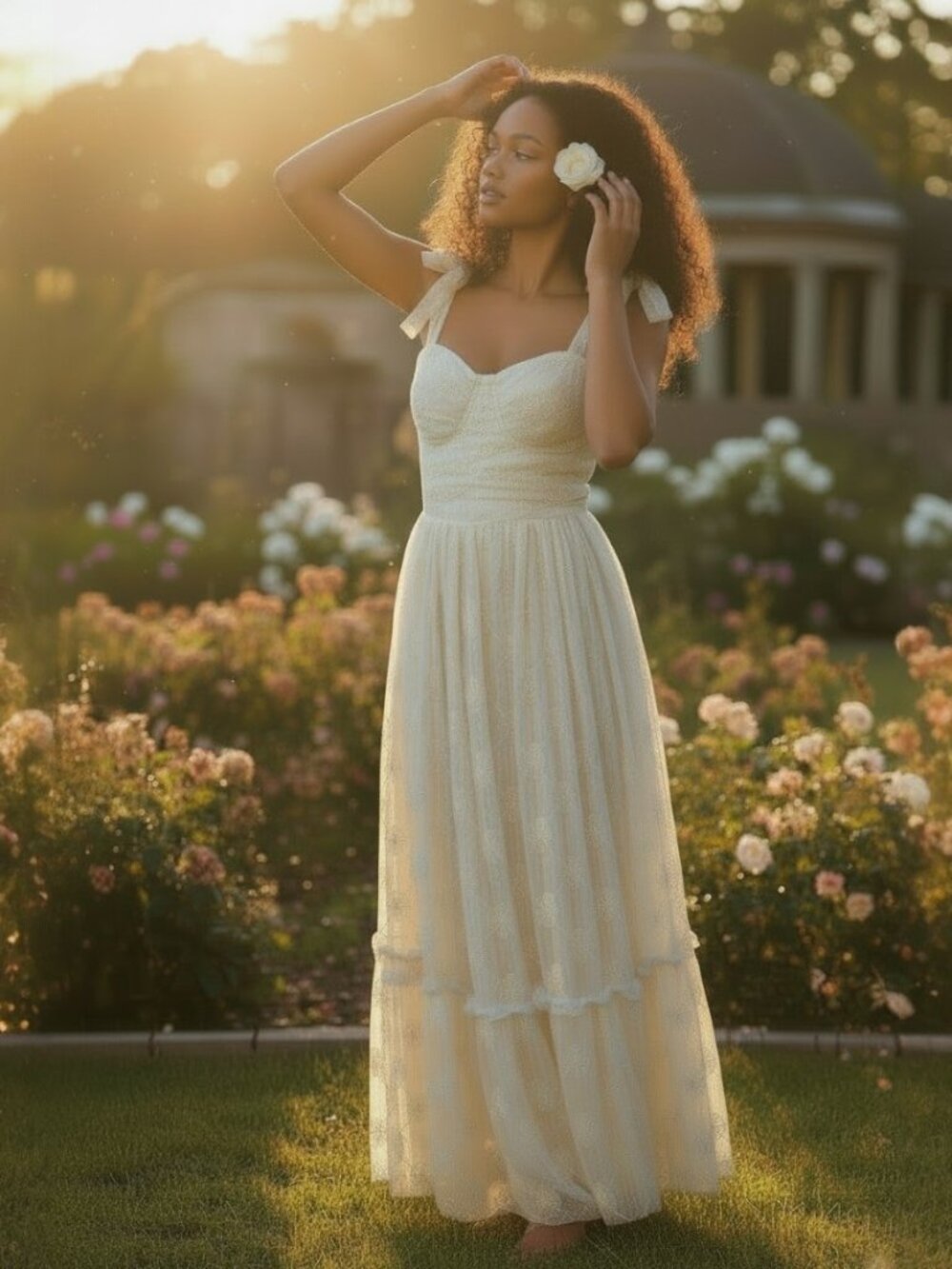 MARBLE Cream Lace Tiered Maxi Dress Size M